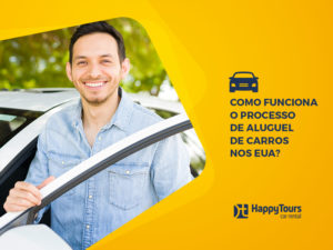 Banner da Happy Tours sobre o assunto do post com um homem na porta do carro.