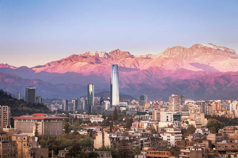 vista do amanhecer da cidade de Santiago no Chile