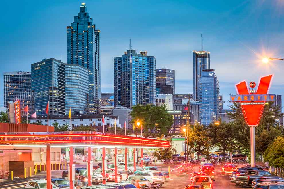 Vista do skyline de Atlanta ao entardecer