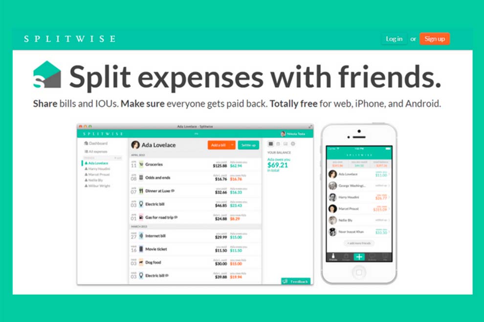 Tela do aplicativo Splitwise para dividir despesas