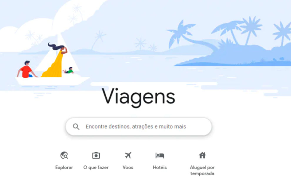 Interface de site sobre viagens e turismo