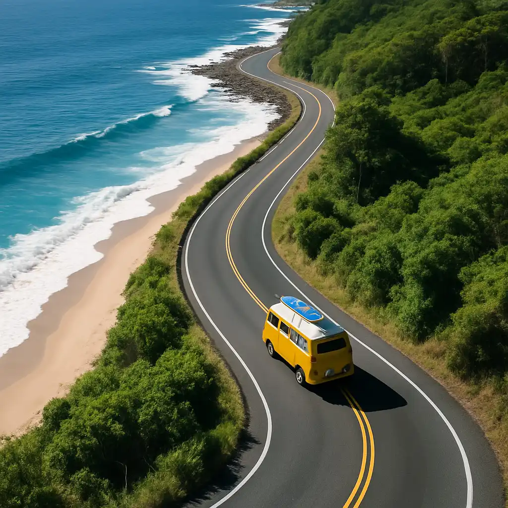 Viagem de carro em estrada cênica